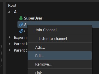 Screenshot of channel context menu with edit action