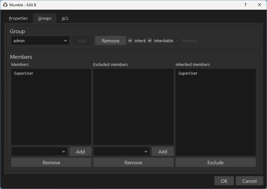 Screenshot of channel groups dialog